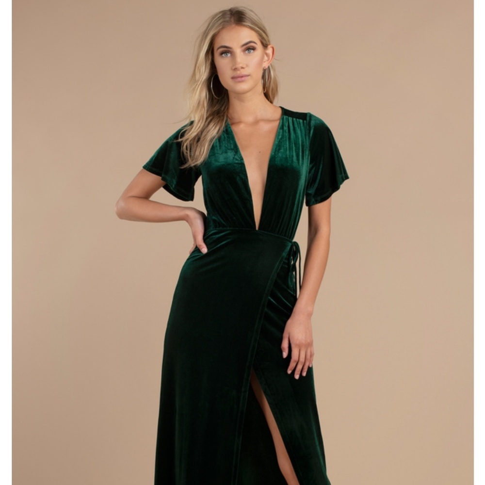 Tobi Emerald Velvet Wrap Dress